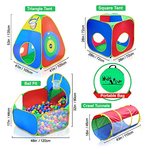 5pc Kids Ball Pit Tents and Tunnels, Toddler Jungle Gym Play Tent with Play Crawl Tunnel Toy, for Boys babies infants Children, Pit Balls NOT Included, Indoor Outdoor Gift, Target Game w/ 4 Dart Balls