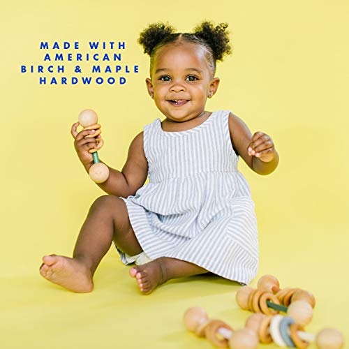 Wood Baby Rattle Teether by Homi Baby, Perfect Montessori Grasping Teething Toy for Babies, Handmade in The USA, Sealed with Organic Virgin Coconut Oil & Beeswax