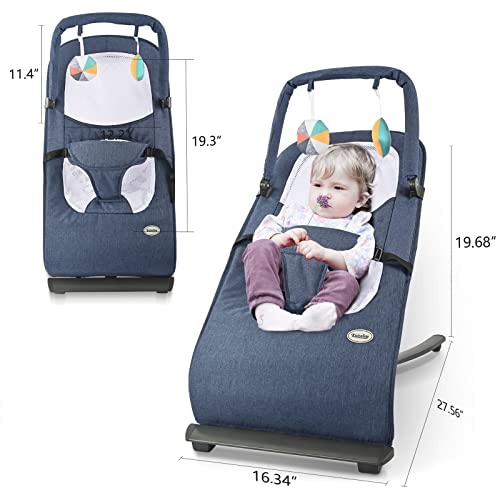 Bouncer for Babies, Baby Bouncers for Infants, Portable Baby Rocker with 3-Point Harness(Dark Blue)
