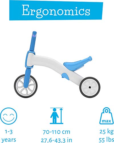 Chillafish Bunzi 2-in-1 Toddler Balance Bike and Tricycle, Ages 1 to 3 Years Old, Adjustable Lightweight First Gradual Balance Bike with Silent Non-Marking Wheels, Blue