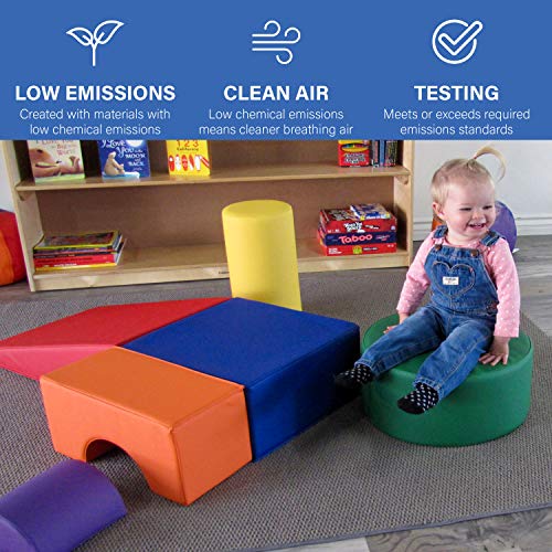 FDP SoftScape Playtime and Climb Multipurpose Soft Foam Playset with Foldable Seat for Infants and Toddlers; Crawling, Climbing, Block Play for Home, Daycare, Preschool (6-Piece) - Assorted
