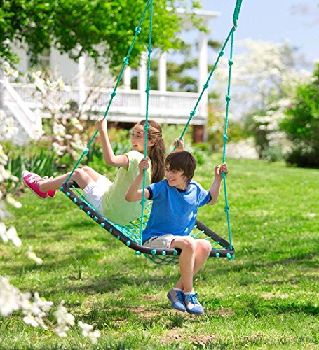 Deluxe Platform Hanging Tree Swing for Yard or Playground, Webbed Nylon Rope Mat and Padded Steel Frame, Multiple Kids 40 L x 30 W