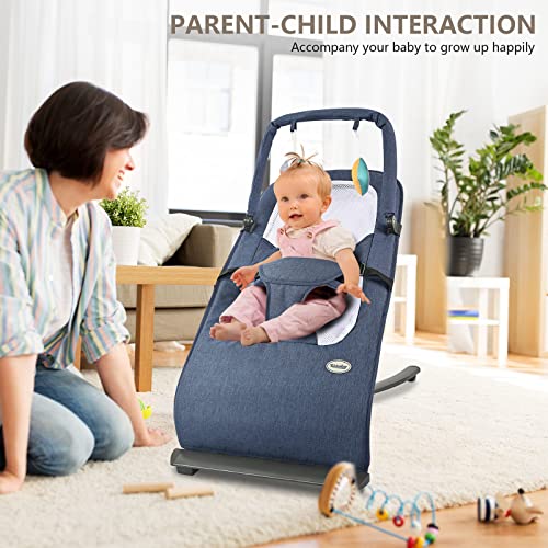 Bouncer for Babies, Baby Bouncers for Infants, Portable Baby Rocker with 3-Point Harness(Dark Blue)