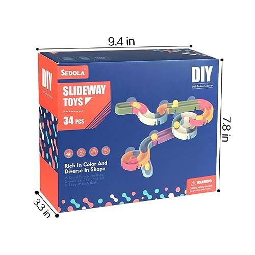 Think Wing Bath Toys Baby DIY Water Slide Assemble Set, Pipes Bathtub Toys Stick to Wall for Toddlers 3 4 5 6 Years 37 Pcs Ball Track Shower Gift for Kids