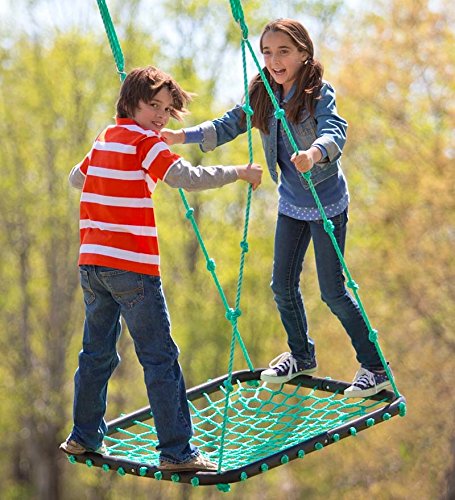 Deluxe Platform Hanging Tree Swing for Yard or Playground, Webbed Nylon Rope Mat and Padded Steel Frame, Multiple Kids 40 L x 30 W