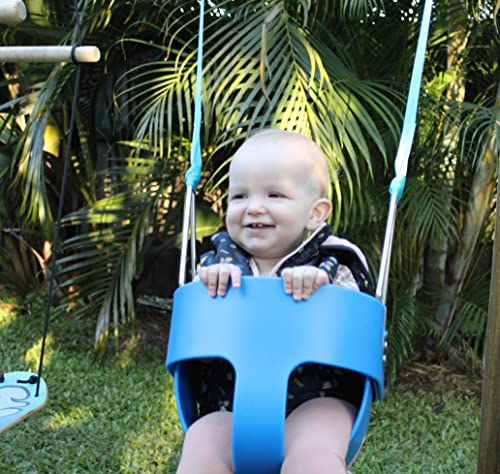 Bucket Swing Seat by Boardstar - Outdoor Kids Swing for Toddler & Baby - Comfy Molded Seat & Soft-Feel Safety Straps - Attaches Direct to Tree Branch, Swing Set or Slack Line (Blue, Full Bucket)