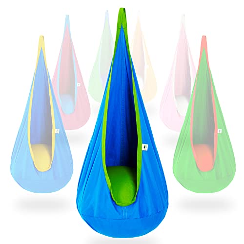OUTREE Kids Pod Swing Seat 100% Cotton Child Hammock Chair for Indoor and Outdoor use (Blue)