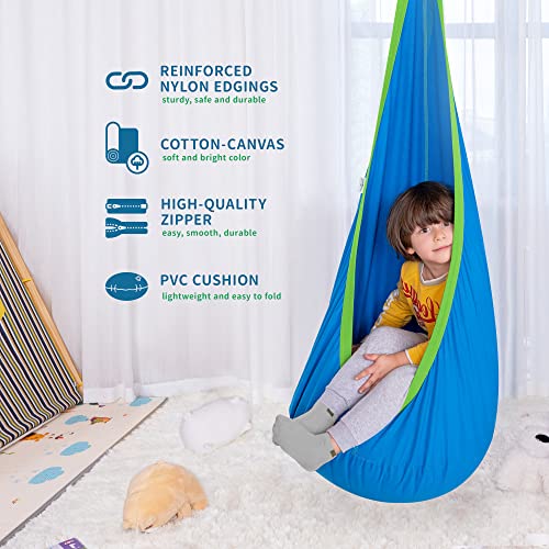 OUTREE Kids Pod Swing Seat 100% Cotton Child Hammock Chair for Indoor and Outdoor use (Blue)
