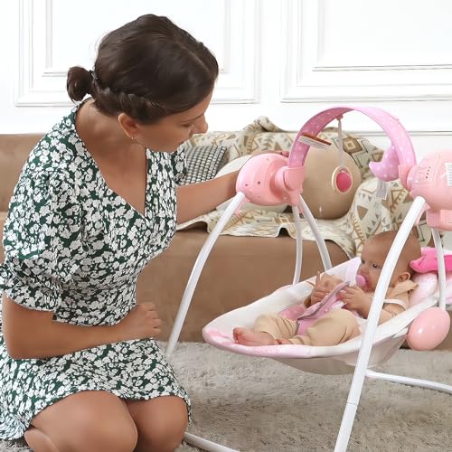 Portable Electric Baby Swing with Music, 6-Speed, Soft Pink