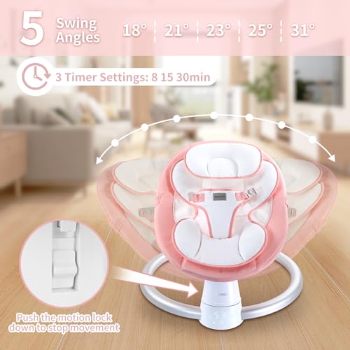 Portable Electric Baby Swing with Bluetooth, 5 Swing Speeds