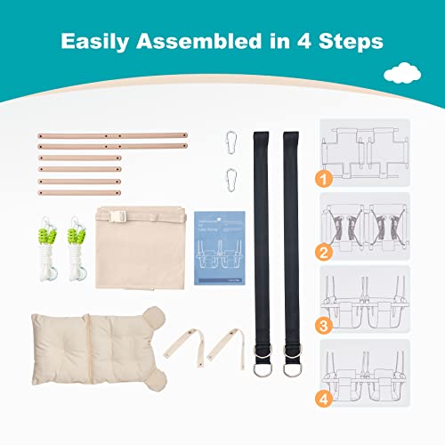 Troispot Twin Baby Swing, 2-in-1 Wooden Hanging Sleeping Swing Chair for Baby, Infant, Toddler, Kids Toys, Indoor Double Hammock Swing for 6-36 Months Baby, Tree Swings or Backyard (Beige) E1