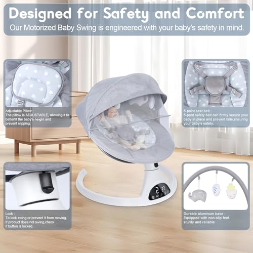 Omzer Electric Baby Swing with Bluetooth Speaker & Timer