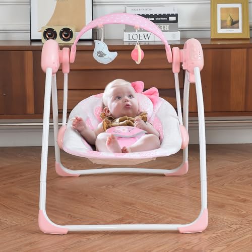Portable Electric Baby Swing with Music, 6-Speed, Soft Pink