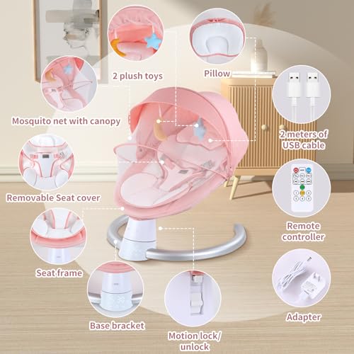 Portable Electric Baby Swing with Bluetooth, 5 Swing Speeds