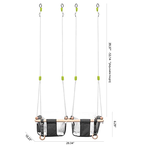 Mlian Double Baby Kids Toddler Canvas Hanging Swing Seat Chair Indoor and Outdoor Hammock Backyard Outside Swing 6-36 Months with Cushion for 2 Kids (Gray)