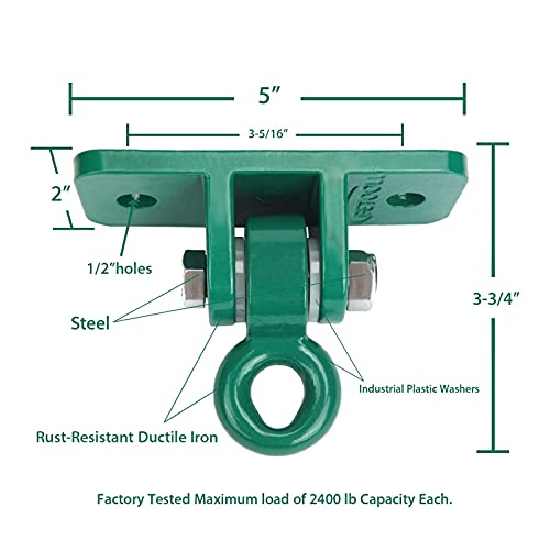 BETOOLL 2400 lb Capacity Heavy Duty Swing Hangers for Wooden Sets Playground Porch Indoor Outdoor & Hanging Snap Hooks Green (2pcs)