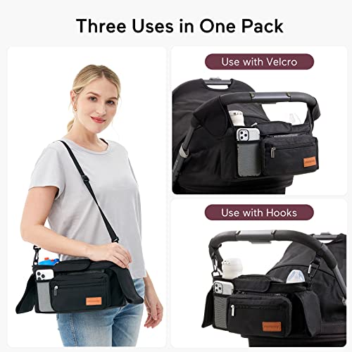 Universal Stroller Organizer with Insulated Cup Holder by Momcozy - Detachable Phone Bag & Shoulder Strap, Fits for Stroller like Uppababy, Baby Jogger, Britax, Bugaboo, BOB, Umbrella and Pet Stroller