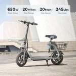 Jasion Foldable Electric Scooter with Seat and Basket