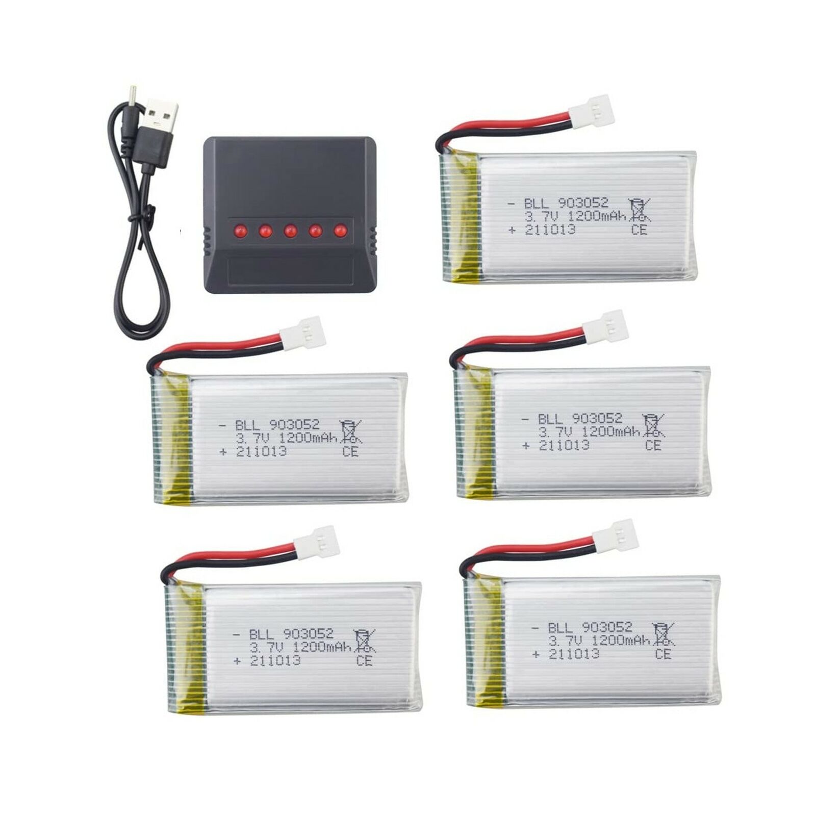 Fytoo 5-Pack 1200mAh Li-Polymer Drone Batteries & Charger