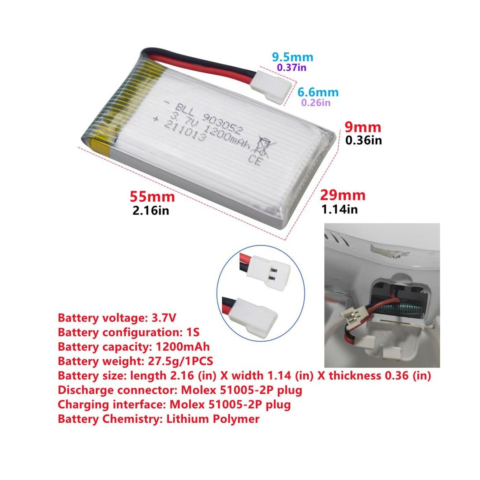 Fytoo 5-Pack 1200mAh Li-Polymer Drone Batteries & Charger