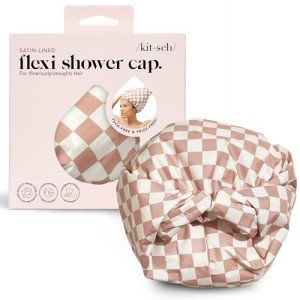 Kitsch Stylish Waterproof Shower Cap - Terracotta Checker