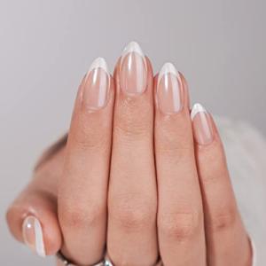 White Almond French Tip Press On Nails Kit