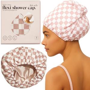 Kitsch Stylish Waterproof Shower Cap - Terracotta Checker