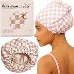 Kitsch Stylish Waterproof Shower Cap - Terracotta Checker