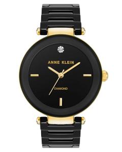 Anne Klein Black Ceramic Bracelet Watch with Diamonds