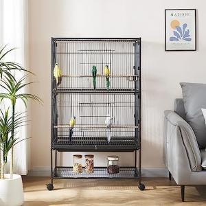 Large Black Bird Cage with Rolling Stand