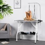 Yaheetech Foldable Dog Grooming Table 36'' Height Adjustable Pet Grooming Table w/Tool Shelf for Small/Medium Dogs/Cats Texture Groomers Table w/2 Loops, Black