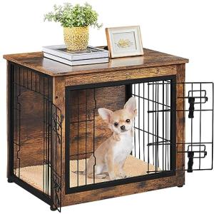 Indoor Dog Crate Furniture End Table with Cushion