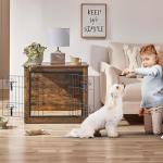Indoor Dog Crate Furniture End Table with Cushion