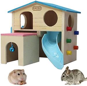 Blue Wooden Hamster Hideout with Climbing Slide