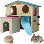 Blue Wooden Hamster Hideout with Climbing Slide