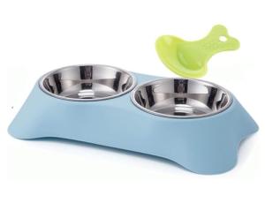 Non-Slip Stainless Steel Double Dog Bowl with Spoon