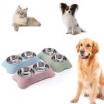 Non-Slip Stainless Steel Double Dog Bowl with Spoon
