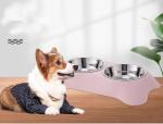 Non-Slip Stainless Steel Double Dog Bowl with Spoon