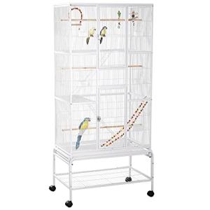 PawHut 3-Tier Bird Cage with Wheels and Toys