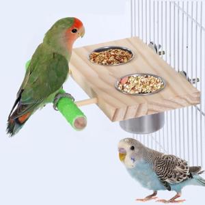 Stainless Steel Bird Feeding Bowl with Wooden Platform