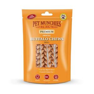 Pet Munchies Small Buffalo Dental Chews, Healthy, Natural and Long-Lasting Dog Treats, Grain Free and Low in Fat 55g (4 Chews)