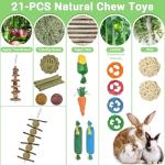 Ousiya 21-Pack Rabbit Toys Set, Natural Rabbit Chew Toys Boredom Breakers for Bunny, Hamster, Guinea Pig and Chinchilla, Apple Wood Timothy Hay Sticks Treating for Rabbit and Small Animals Teething
