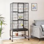 Large Metal Parrot Cage with Rolling Stand Black