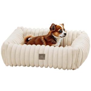Cozy Wave-Textured Small Dog Bed - Cream