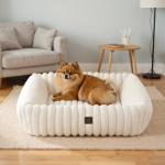Cozy Wave-Textured Small Dog Bed - Cream