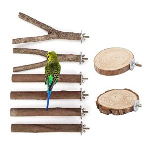 8 PCS Natural Wood Bird Perch Set