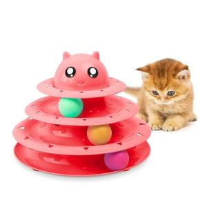 FurDreams Roller Ball Interactive - Pink | 3 Tier Tower Fun Ball with 3 Colour Balls | 3 Level Cat Teaser Toy with Cat Play Balls | Puzzle for Exercise and Stimulation
