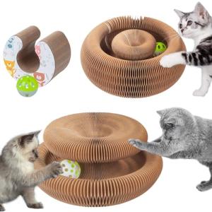 Foldable Accordion Cat Scratcher with Ball Toy