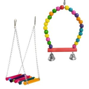 Colorful Wooden Parrot Swing Set - 2 Pack