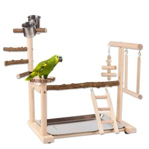 Wooden Bird Play Stand with Ladder and Swing